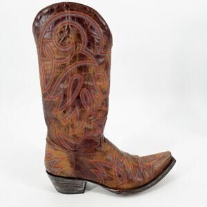 Old Gringo Lauren Brass Brown Multicolor Stitching Western Cowgirl Boot size 8.5